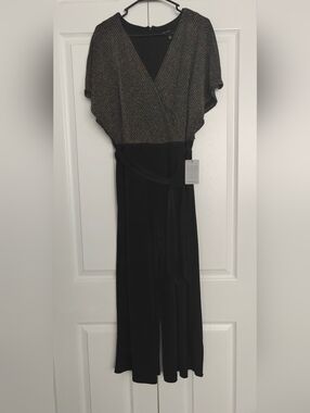 NWT Maggy London Black Jumpsuit with Metallic-Dotted Bodice, Size 10